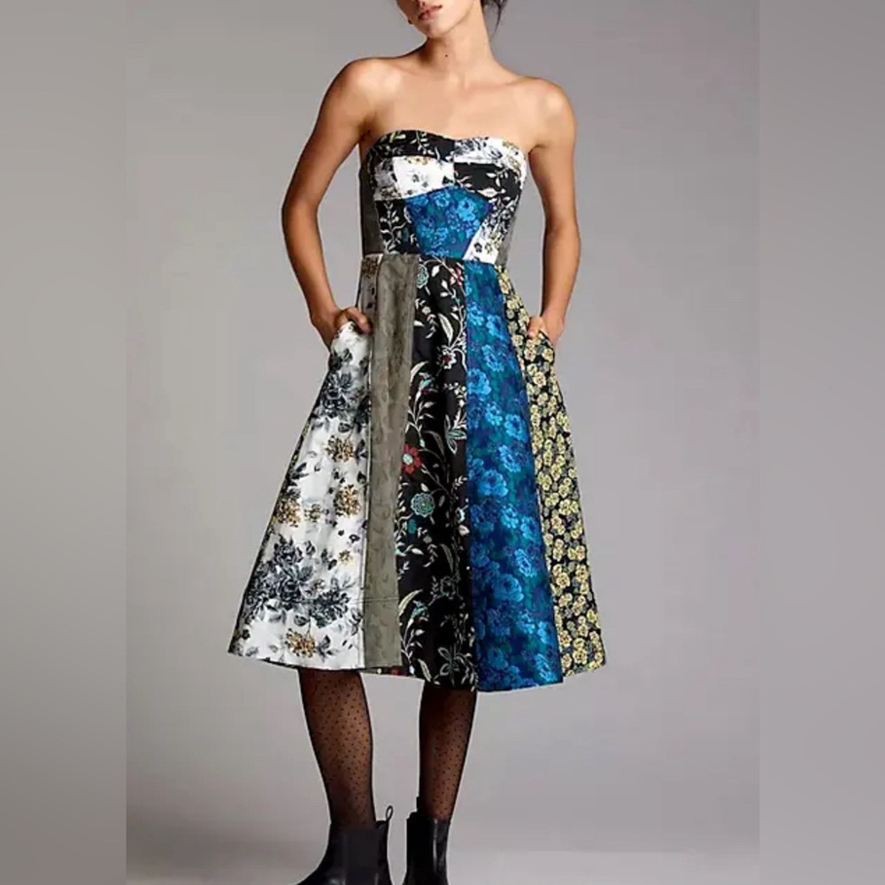 Anthropologie Patchwork Floral Sweetheart Midi Dress